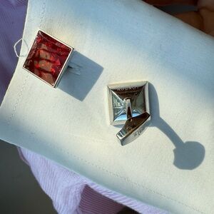 RT Thompson London Red and Silver Geometric Cufflinks